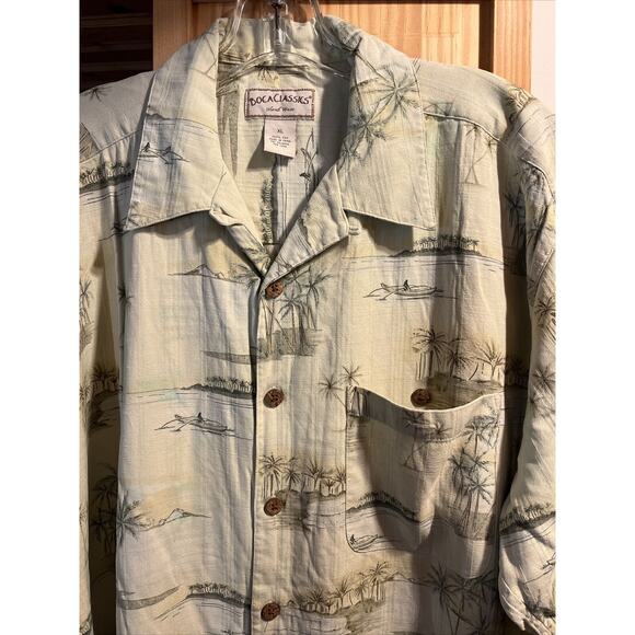 Boca Classics Men's XL Green Floral Short Sleeve Button Down Silk Hawaiian Shirt - Picture 11 of 16